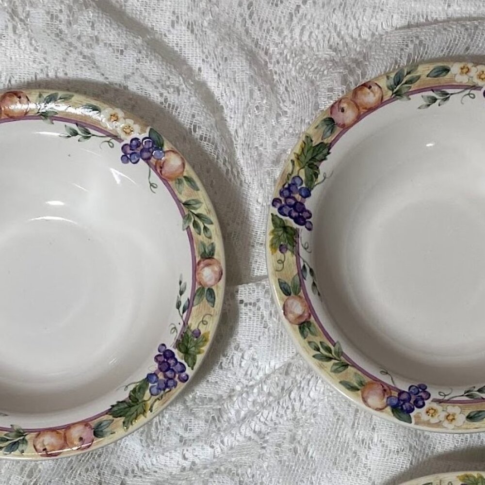 PFALTZGRAFF Orchard Soup/Cereal Bowl - Set of 2, Fruit & Flowers, Yellow Rim